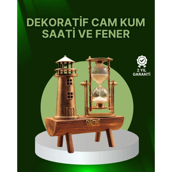 Vintage Kum Saati + Deniz Feneri Modeli – Ahşap Gövdeli Masa Üstü Dekor ürün görseli 1