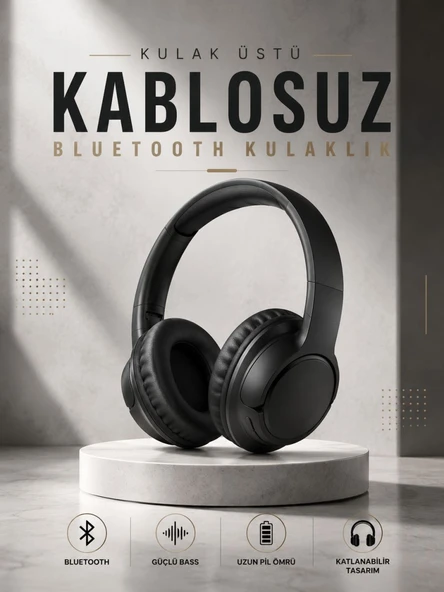 Kulak Üstü Kablosuz Bluetooth Kulaklık Yüksek Ses Kaliteli ANC Özelliği ürün görseli 1