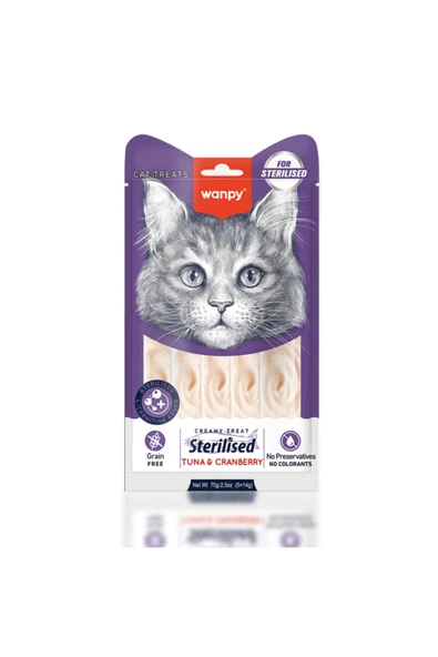Wanpy Ton Balık Kızılcık Kısır Kedi Krema Ödül 5 li ürün görseli 1