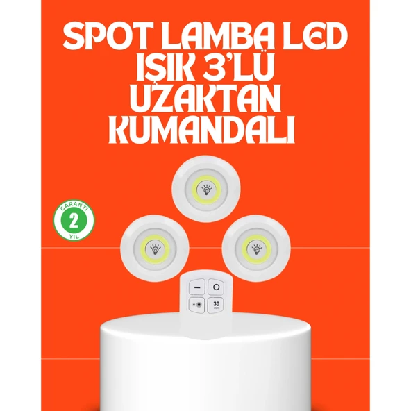 Kablosuz 3 Lü Spot Led Lamba Seti Uzaktan Kumandalı Enerji Tasarruflu Aydınlatma ürün görseli 1