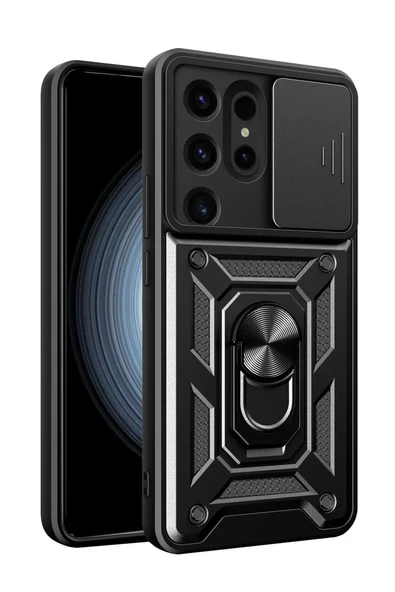 Newface Samsung Galaxy S24 Ultra Kılıf Pars Lens Yüzüklü Silikon - Siyah ürün görseli 1