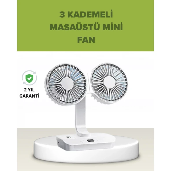 Çift Kafalı Masaüstü ve Duvar Tipi Sessiz USB Şarjlı Fan ürün görseli 1