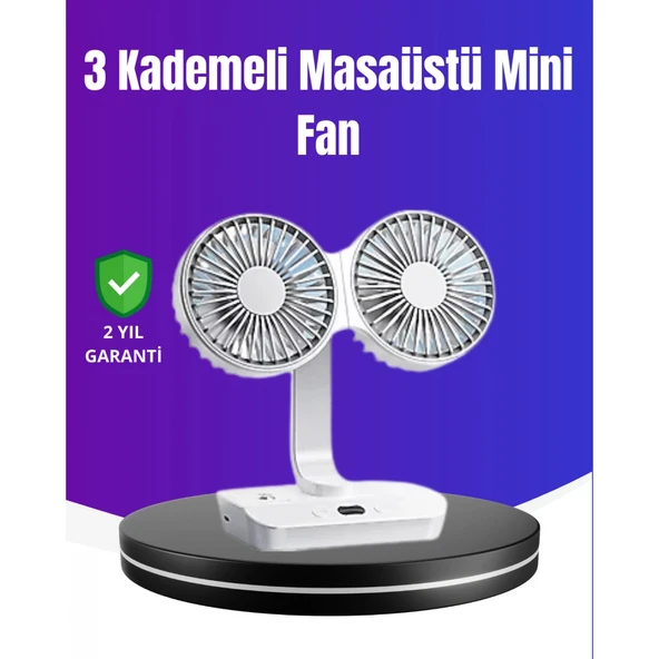 720° Döner Çift Taraflı Masaüstü Vantilatör – USB Şarjlı Sessiz Fan ürün görseli 1