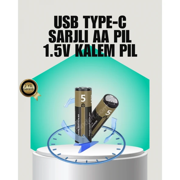 1.5V AA Şarjlı Lityum Pil | 1000+ Kez Şarj Edilebilir | Hızlı Type-C Şarj (2 Adet) ürün görseli 1