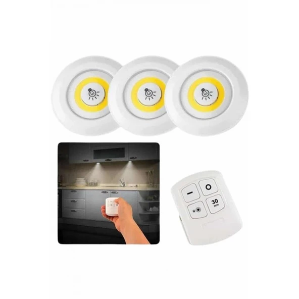 Dolap Işığı Mutfak Rafı Işığı Uzaktan Kumandalı 3 Lü Spot Led Lamba ürün görseli 1