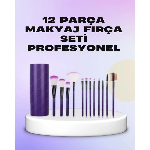 Ergonomik Saplı Fiber Kıllı 12'li Makyaj Fırça Takımı Göz ve Ten Makyajı İçin Uygun ürün görseli 1