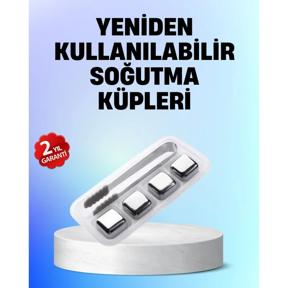Yeniden Kullanılabilir 304 Çelik Metal Buz Küpleri 4'lü Set ürün görseli 1