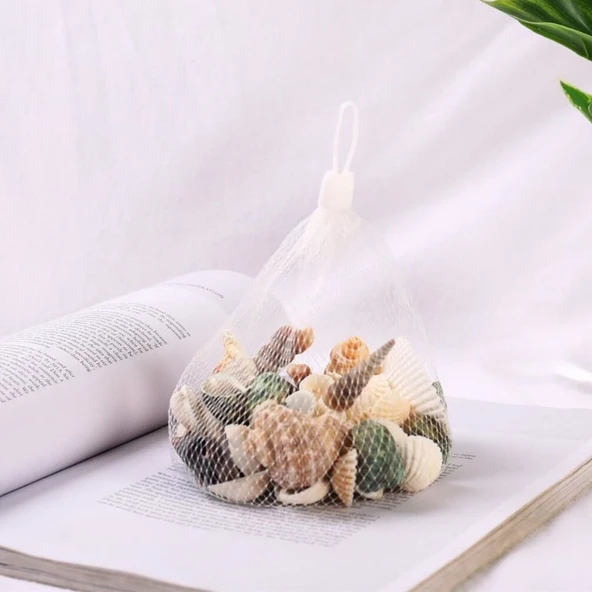 Dekoratif Vazo Taşı - Midye ve Deniz Kabuğu - Fileli Renkli Mix ürün görseli 1