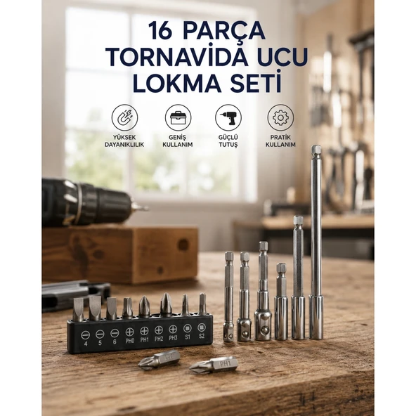 16 Parça Bits, Adaptör Ve Tornavida Ucu Seti ürün görseli 1