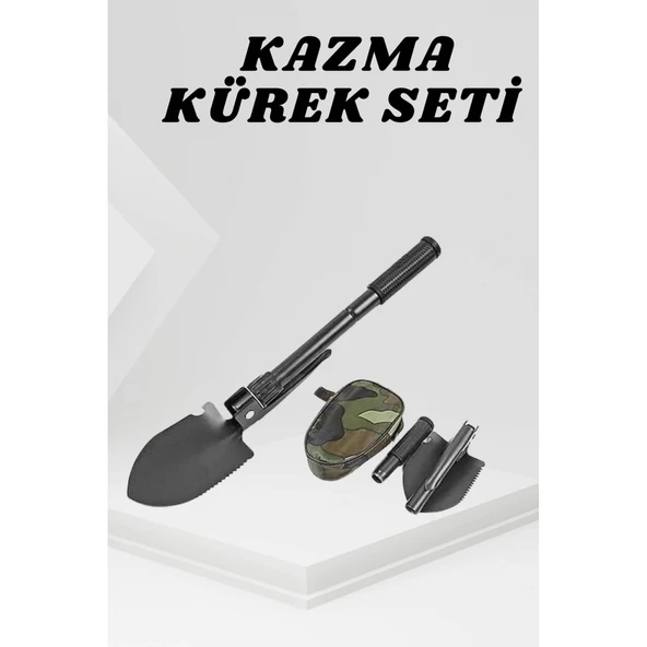 Katlanabilir Kamp Küreği Küçük Kazma Kürek Seti Pusulalı ürün görseli 1