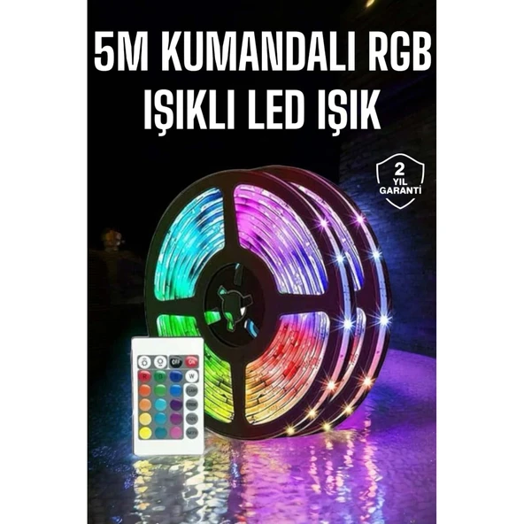 5 Metre Şerit Led RGB Işıklı Kumandalı Güç Adaptörü Her Ortama Uygun ürün görseli 1
