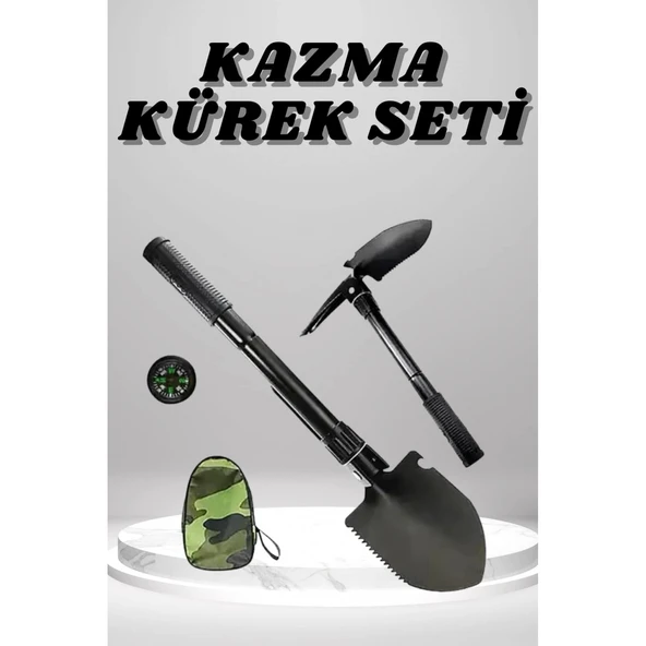 Kazma Kürek Seti Pusulalı Katlanır Portatif Kazma Kürek Seti Çok Fonksiyonlu Katlanabilir ürün görseli 1