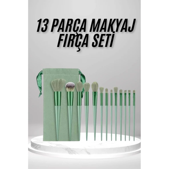Makyaj Fırça Seti Yeşil 13 Parça Fondöten Fırçası Allık Fırçası Far Fırçası ürün görseli 1