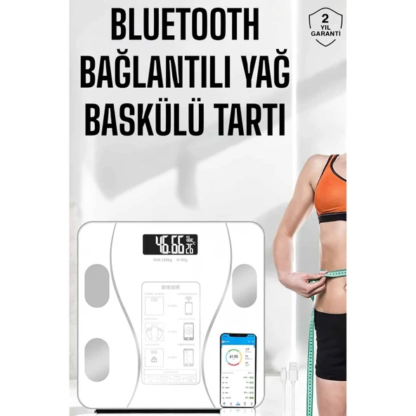 Akıllı Tartı Dijital Baskül Yağ Su Kas Vücut Kitle Kilo Ölçer Tartı ürün görseli 1