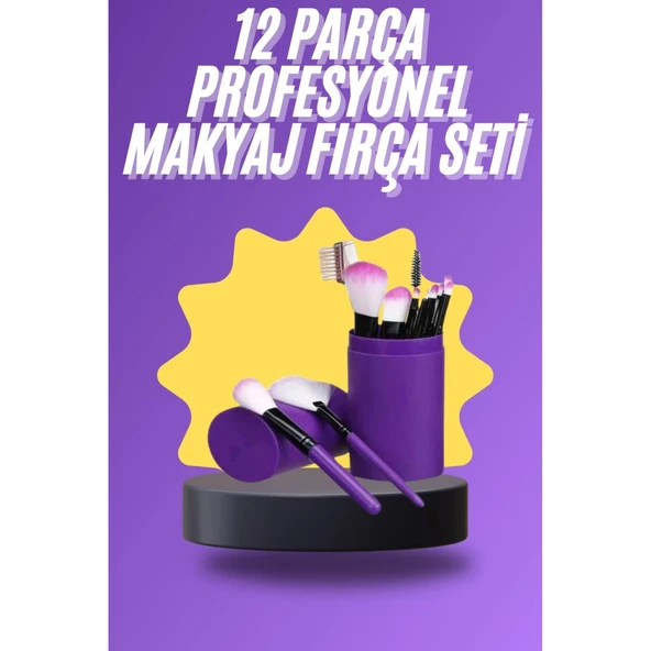 12 Parça Makyaj Fırça Seti Profesyonel Fondöten Allık Far Kontür Fırçası ürün görseli 1