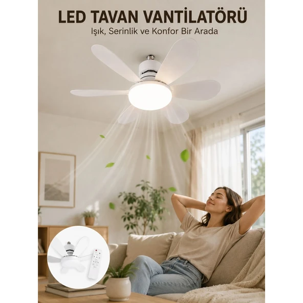 Uzaktan Kumandalı LED Tavan Vantilatörü Yüksek Aydınlatma Güçlü Esinti Süper Sessiz Çalışma Özellikli ürün görseli 1