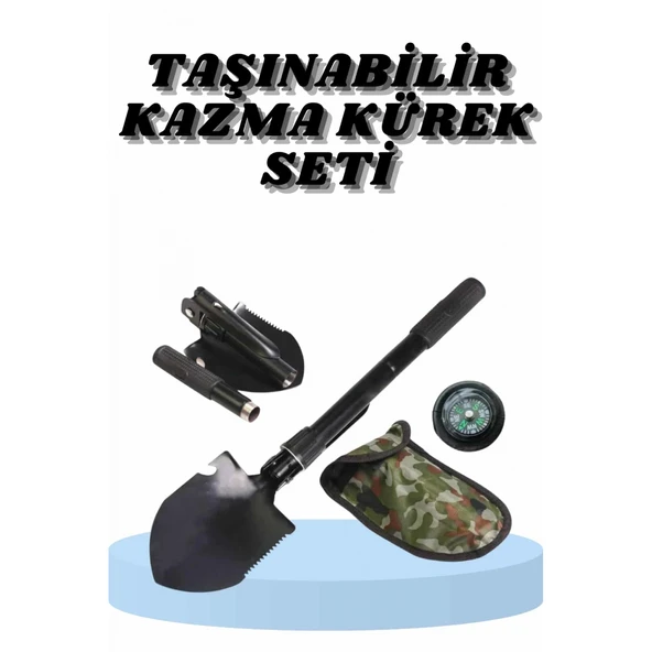 Çelik Katlanır Fonksiyonel Kamp Kazma Kürek Ve Kesme Aleti Seti Küçük Kazma Kürek Seti ürün görseli 1