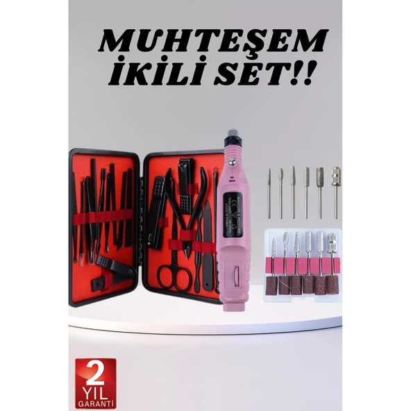 Elektrikli Manikür Pedikür Seti İkili Set 17 Parça Tırnak Bakımı Nasır Temizleme Tırnak Şekillendirme ürün görseli 1