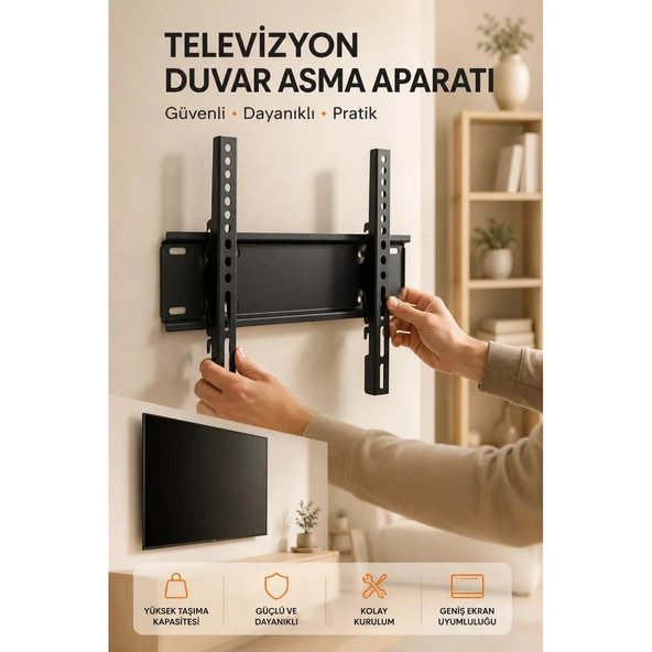 Yüksek Taşıma Kapasiteliniversal TV Duvar Askı Aparatı 32-42 İnç Güvenli Sabitleme Sistemi ürün görseli 1