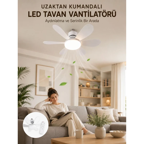 Yüksek Aydınlatma Performansına Sahip LED Tavan Fanı Sessiz Çalışma Güçlü Esinti ve Uzaktan Kumanda Kontrolü ürün görseli 1