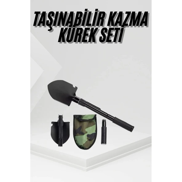 Katlanır Portatif Kazma Kürek Seti Portatif Çelik Taşıma Çantalı Pusulalı ürün görseli 1