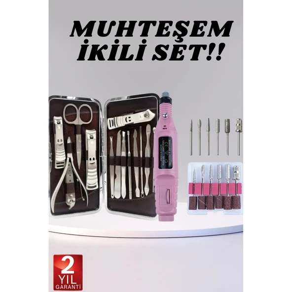 Elektrikli Manikür Pedikür Seti İkili Set 12 Parça Tırnak Bakımı Törpü Protez Çıkarma ürün görseli 1