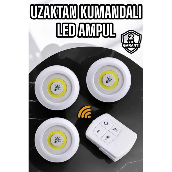 Spot Lamba Led Işık 3'lü Uzaktan Kumandalı Pilli Yapışkanlı Kablosuz ürün görseli 1