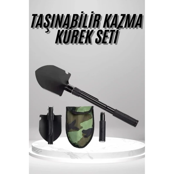 Pusulalı Katlanabilen Portatif Çantalı Mini Kazma Kürek Seti ürün görseli 1