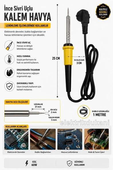 ENDER 60 Watt 220 Volt İnce Uçlu Kalem Havya 60W ürün görseli 1