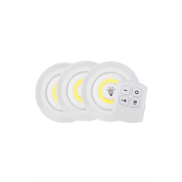 Led Lamba 3'lü Uzaktan Kumandalı Yapışkanlı ürün görseli 1