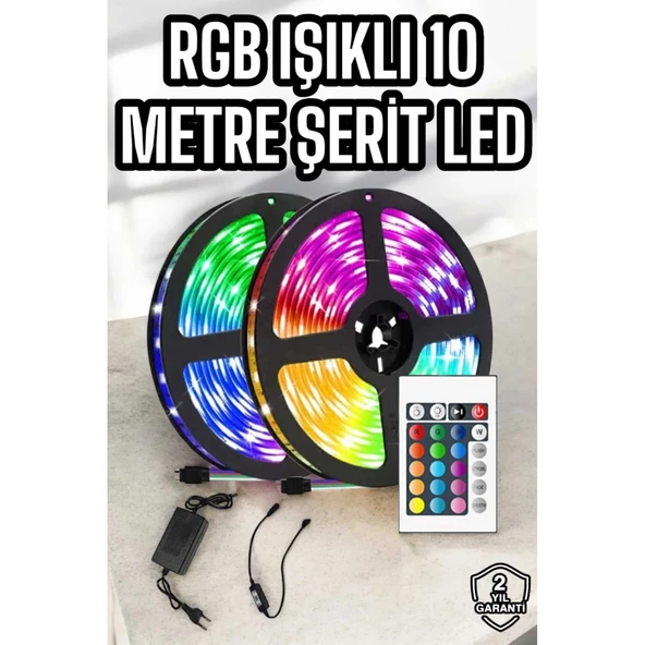 Yeni Nesil RGB Işıklı 10Metre Şerit Led Kumandalı Şarj Edilebilir ürün görseli 1