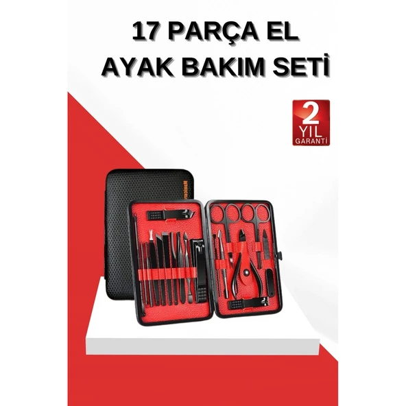 17 Parça Manikür Seti El ve Ayak Bakımı Törpü Cımbız Tırnak Temizleme ürün görseli 1