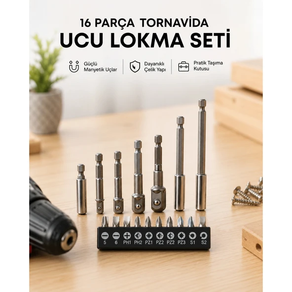 Metal Gövdeli 16lı Bits Seti Çok Amaçlı Tornavida Uçları ürün görseli 1