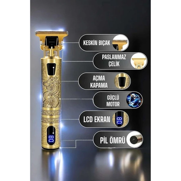 Tıraş Makinesi Şarjlı Profesyonel Saç Kesme Makinesi Gold Çizik Tıraş ürün görseli 1