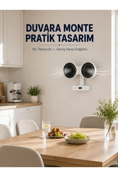 Dijital Göstergeli Çift Fan Başlıklı Masa Vantilatörü ürün görseli 1