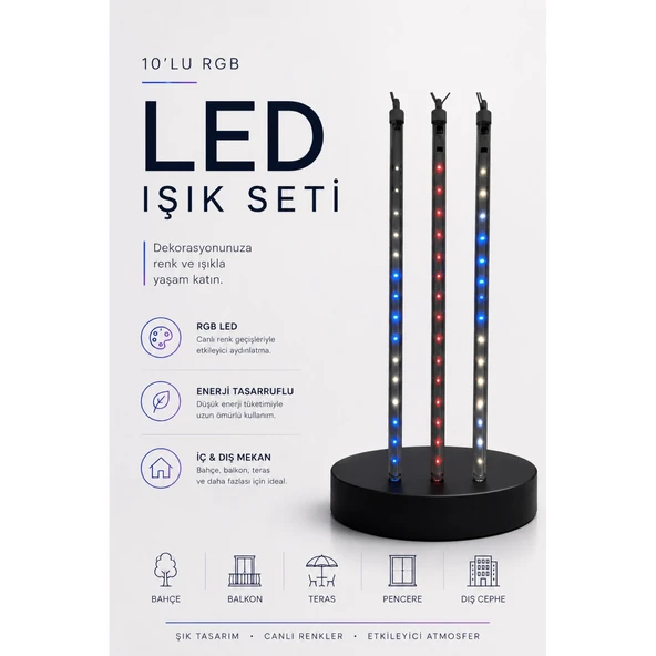 RGB LED Dış Ve İç Mekan Süsleme Işığı 10 Çubuklu Şerit ürün görseli 1