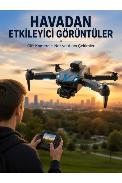Katlanabilir Çift Kameralı Drone Uzaktan Kumandalı Hava Aracı ürün görseli 1