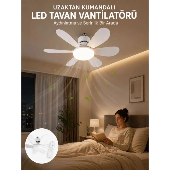 LED Aydınlatmalı Tavan Vantilatörü Güçlü Hava Sirkülasyonu Sağlayan Sessiz Motorlu Uzaktan Kumandalı ürün görseli 1