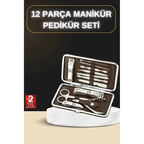 12 Parça Manikür Pedikür Seti Özel Deri Çanta El Ayak Bakımı Akne ve Sivilce Temizleme ürün görseli 1
