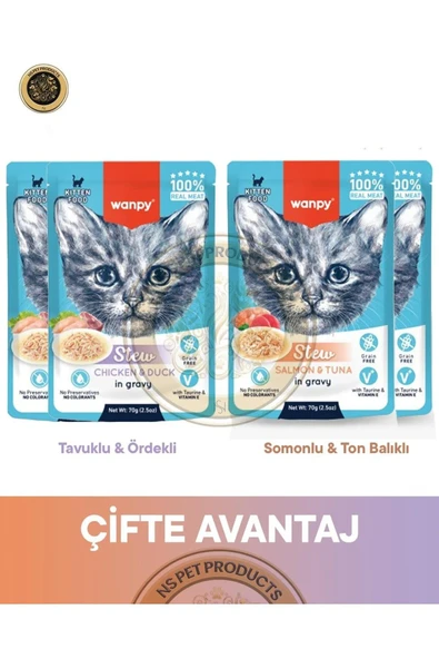 Wanpy Tavuk Ördek & Ton Somon Kedi Pouch 70 Gr X 4 ürün görseli 1