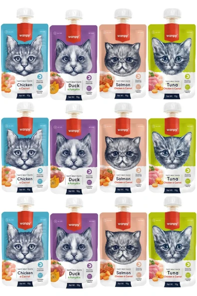 Wanpy Karışık Kedi Et Ezmesi 90 Gr X 12 Paket ürün görseli 1