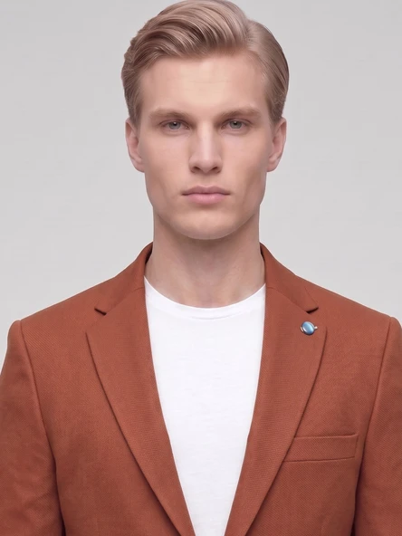 Kiremit Erkek Slim Fit Blazer Ceket – Şık, Modern, Günlük ve Ofis Kombinlerine Uygun Tek Düğmeli Erkek Ceketi ürün görseli 1