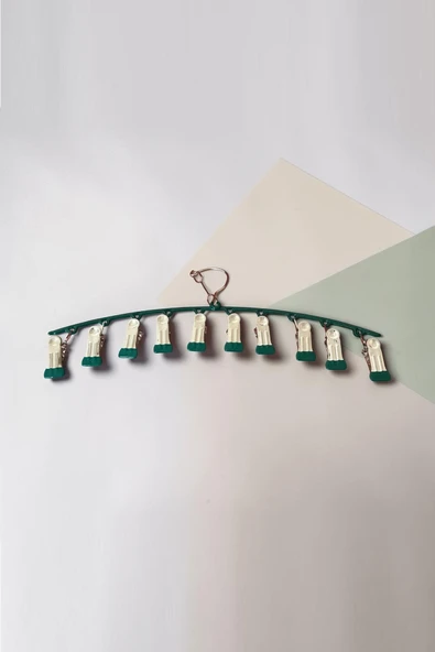 Çoklu Şal Askısı, Metal Mandallı Şal Askısı, 10 Mandallı Çorap Askısı, Çamaşır Askısı, Haki Yeşil, 1 Adet ürün görseli 1