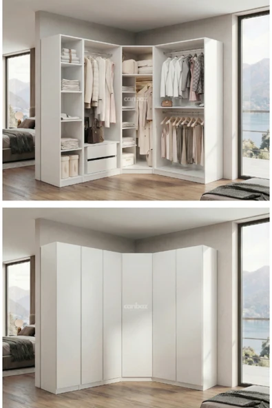 CANBAZ FURNİTURE Mira modüllü köşe 6 MDF kapaklı%100 MDF (KURULUM DAHİL) ürün görseli 1