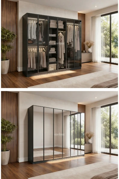 CANBAZ FURNİTURE Esla modüllü 6 cam kapaklı %100 MDF (KURULUM DAHİL) ürün görseli 1