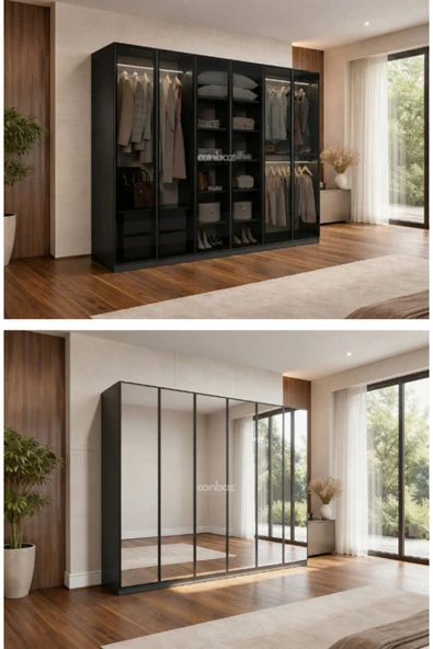 CANBAZ FURNİTURE Esla modüllü 6 cam kapaklı %100 MDF (KURULUM DAHİL) ürün görseli 1
