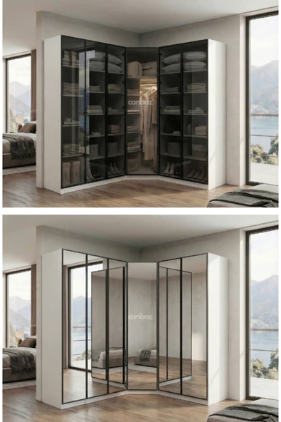 CANBAZ FURNİTURE Esla modüllü köşe 6 cam kapaklı %100 MDF (KURULUM DAHİL) ürün görseli 1