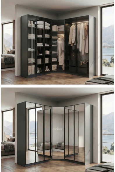 CANBAZ FURNİTURE Esla modüllü köşe 6 cam kapaklı %100 MDF (KURULUM DAHİL) ürün görseli 1