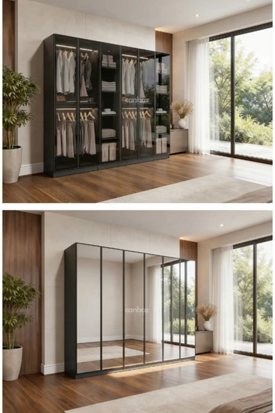 CANBAZ FURNİTURE Esla modüllü 6 cam kapaklı %100 MDF (KURULUM DAHİL) ürün görseli 1