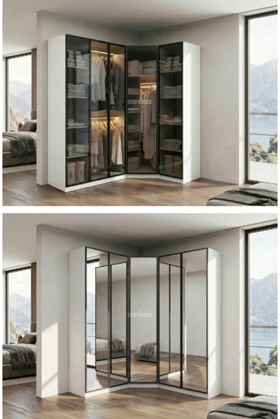 CANBAZ FURNİTURE Esla modüllü köşe 5 cam kapaklı %100 MDF (KURULUM DAHİL) ürün görseli 1
